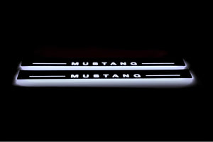 Illuminated LED Door Sill Tread Plates Ford Mustang V 2005-2015 With Mustang Logo Ford Led Door Sills opdesign