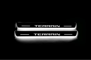 Illuminated LED Door Sill Tread Plates GMC Terrain II 2018+ With Terrain Logo GMC Led Door Sills opdesign