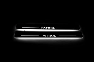 Illuminated LED Door Sill Tread Plates Nissan Patrol Y62 2010+ With Patrol Logo Nissan Led Door Sills opdesign