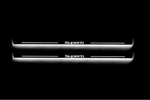 Illuminated LED Door Sill Tread Plates Skoda SuperB II 2008-2015 With SuperB Logo Skoda Led Door Sills opdesign