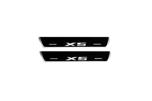 Illuminated LED Door Sill Tread Plates BMW X5 E70 2006-2013 With X5 Logo BMW Led Door Sills opdesign