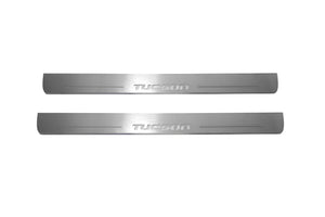 Illuminated LED Door Sill Tread Plates Hyundai Tucson I 2004-2015 With Tucson Logo Hyundai Led Door Sills opdesign