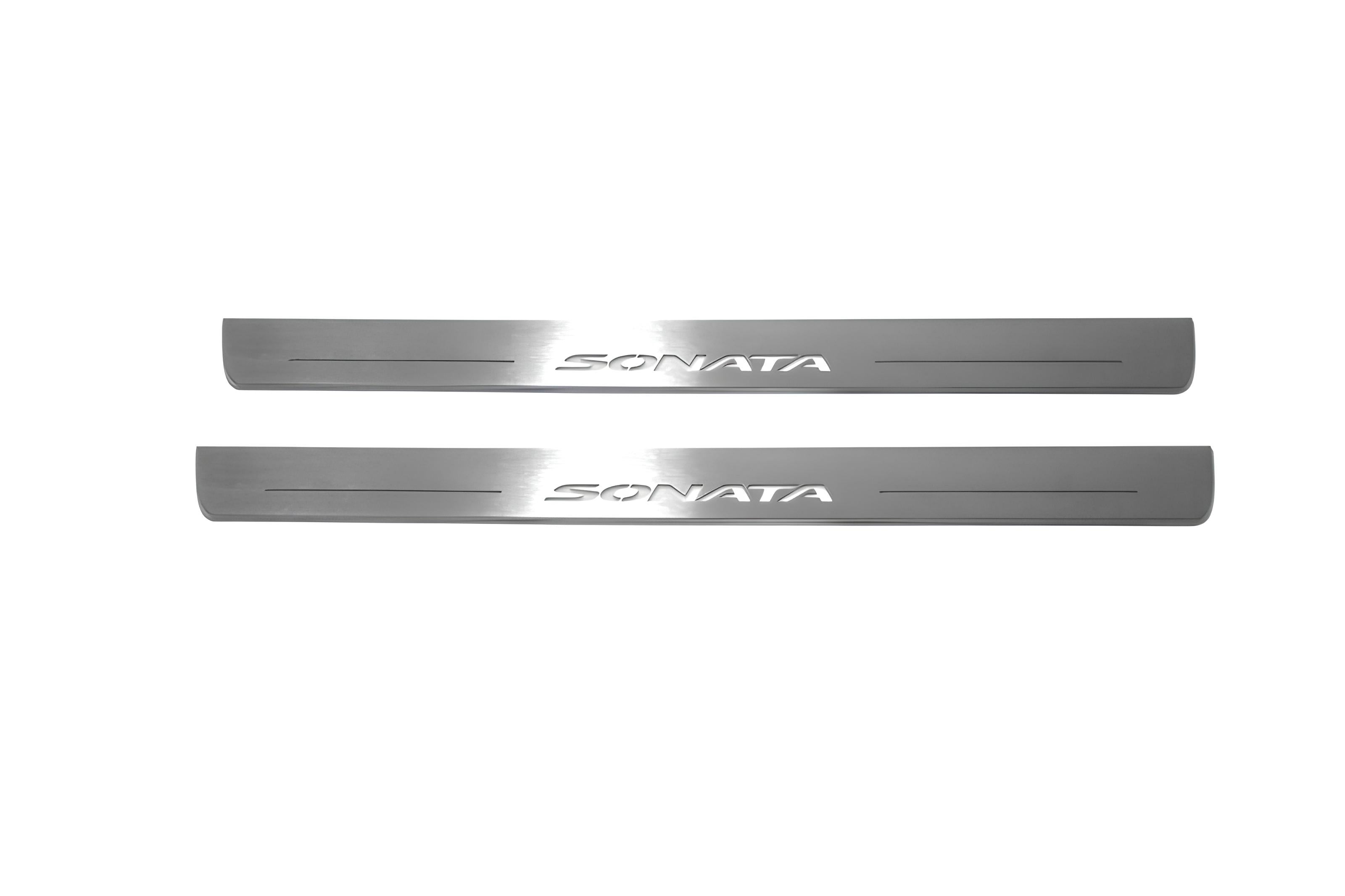 Illuminated LED Door Sill Tread Plates Hyundai Sonata VIII 2020+ With Sonata Logo Hyundai Led Door Sills opdesign