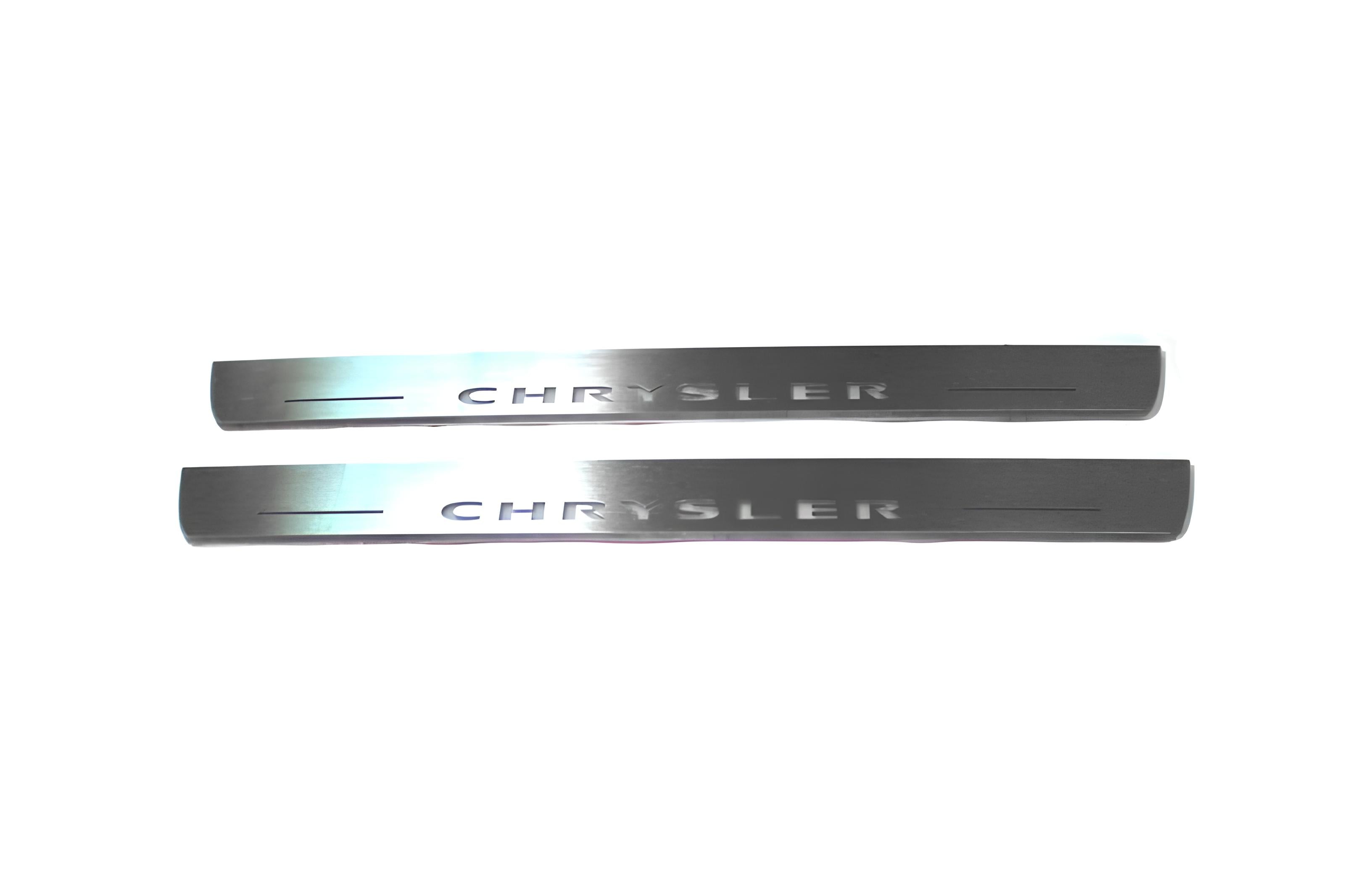 Illuminated LED Door Sill Tread Plates Chrysler 300C II 2011-2023 With Chrysler Logo Chrysler Led Door Sills opdesign
