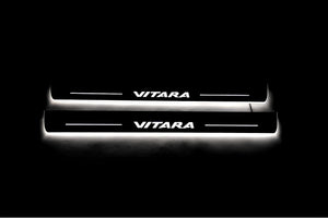 Illuminated LED Door Sill Tread Plates Suzuki Vitara 2015+ With Vitara Logo Suzuki Led Door Sills opdesign