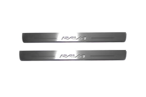 Illuminated LED Door Sill Tread Plates Toyota Rav4 V 2013-2018 With Rav4 Logo Toyota Led Door Sills opdesign