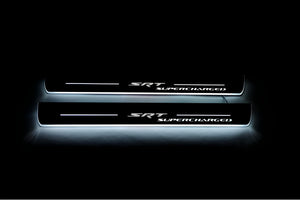 Illuminated LED Door Sill Tread Plates Jeep Grand Cherokee IV 2010-2021 With SRT Supercharged Logo Jeep Led Door Sills opdesign