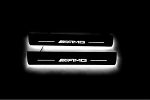 Illuminated LED Door Sill Tread Plates Mercedes E W213 2016-2023 With AMG Logo Mercedes Led Door Sills opdesign