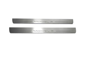 Illuminated LED Door Sill Tread Plates Tesla Model 3 2017+ With Model 3 Logo Tesla Led Door Sills opdesign