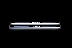 Illuminated LED Door Sill Tread Plates Volkswagen Tiguan I 2007-2016 With Tiguan Logo Volkswagen Led Door Sills opdesign