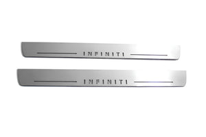Illuminated LED Door Sill Tread Plates Infiniti Q70 2013-2019 With Infiniti Logo Infiniti Led Door Sills opdesign