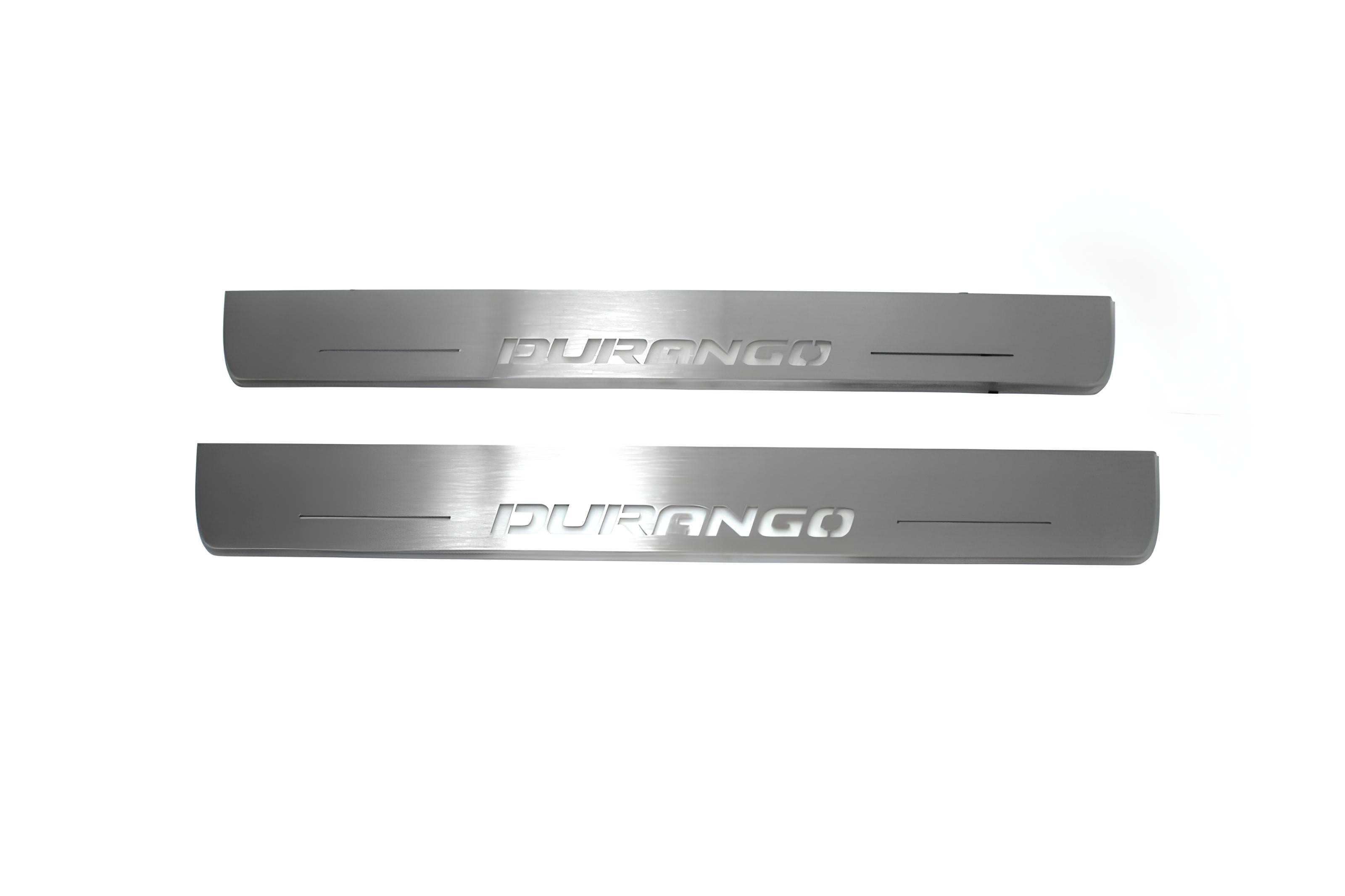 Illuminated LED Door Sill Tread Plates Dodge Durango III 2011+ With Durango Logo Dodge Led Door Sills opdesign