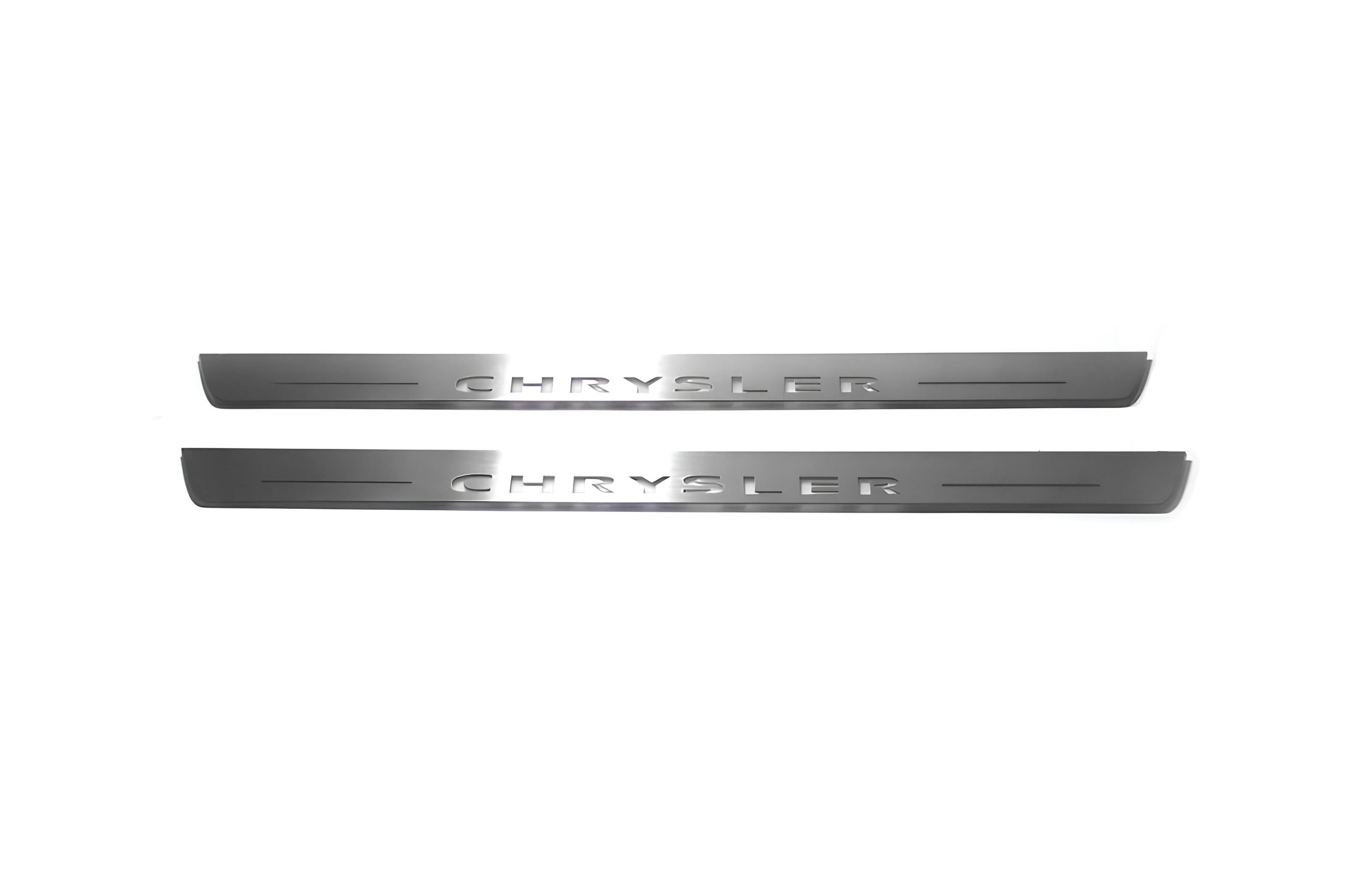Illuminated LED Door Sill Tread Plates Chrysler 300C I 2005-2010 With Chrysler Logo Chrysler Led Door Sills opdesign