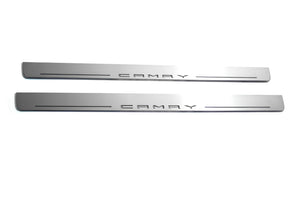 Illuminated LED Door Sill Tread Plates Toyota Camry V70 2018-2024 With Camry Logo Toyota Led Door Sills opdesign