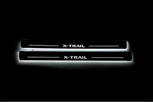 Illuminated LED Door Sill Tread Plates Nissan X-Trail T32 2014+ With X-Trail Logo Nissan Led Door Sills opdesign