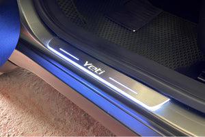 Illuminated LED Door Sill Tread Plates Skoda Yeti 2009-2017 With Yeti Logo Skoda Led Door Sills opdesign
