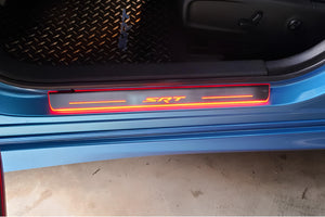 Illuminated LED Door Sill Tread Plates Dodge Charger 2011-2023 With SRT Logo Dodge Led Door Sills opdesign