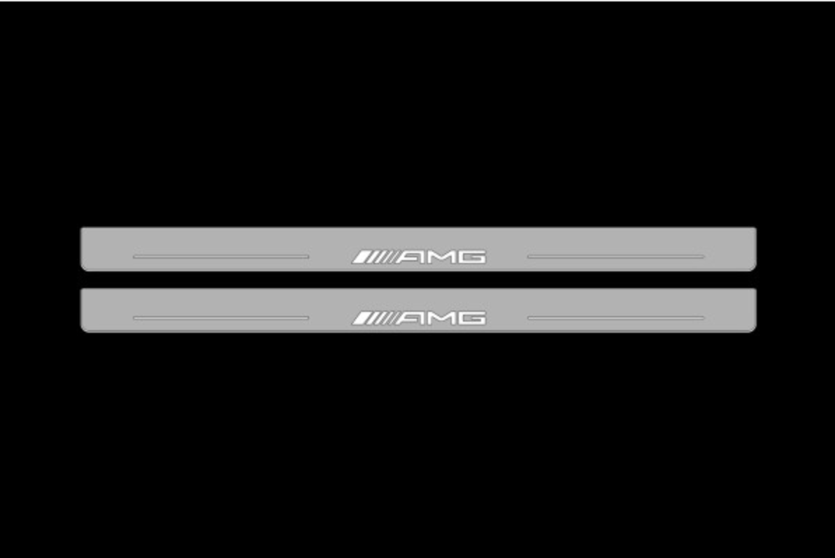Illuminated LED Door Sill Tread Plates Mercedes CLK W209 2001-2009 With AMG Logo Mercedes Led Door Sills opdesign