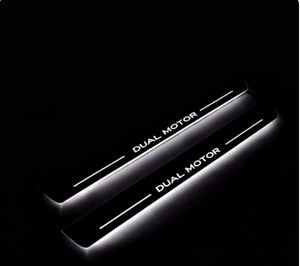 Illuminated LED Door Sill Tread Plates Tesla Model S 2012+ With Dual Motor Logo Tesla Led Door Sills decoinfabric