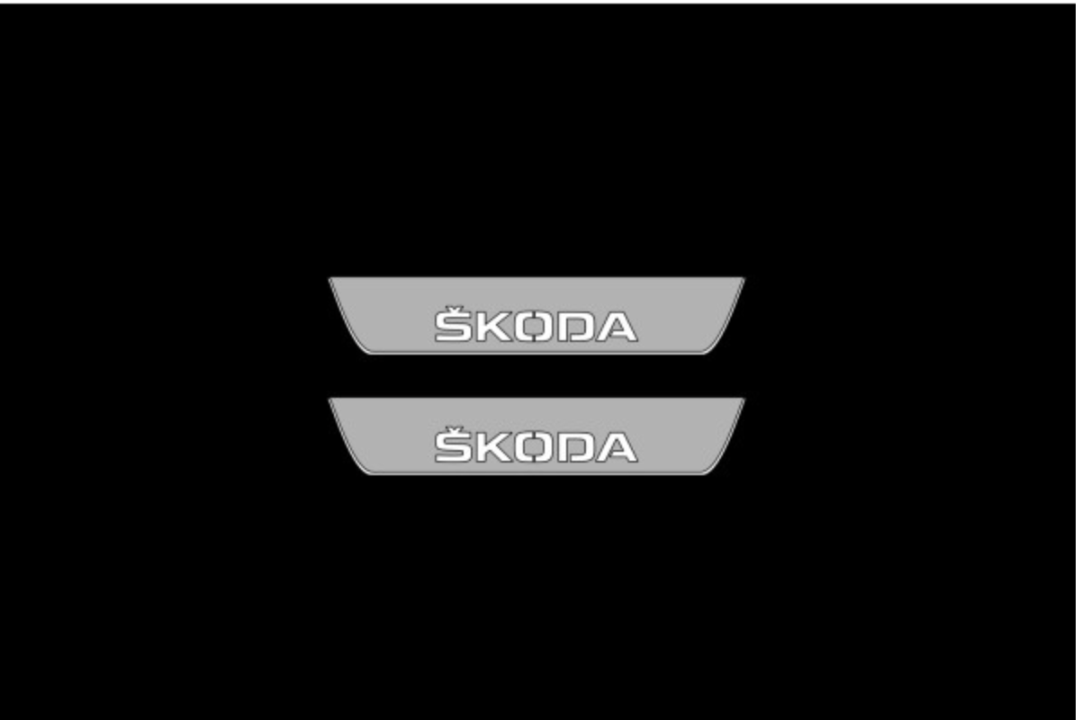 Illuminated LED Door Sill Tread Plates Skoda Octavia IV (A8) 2020+ With Skoda Logo Skoda Led Door Sills decoinfabric