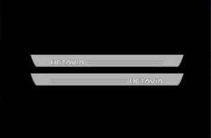 Illuminated LED Door Sill Tread Plates Skoda Octavia III (A7) 2013-2020 With Skoda Logo Skoda Led Door Sills decoinfabric