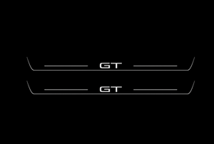 Illuminated LED Door Sill Tread Plates Mustang Mach-E with GT logo Ford Led Door Sills opdesign