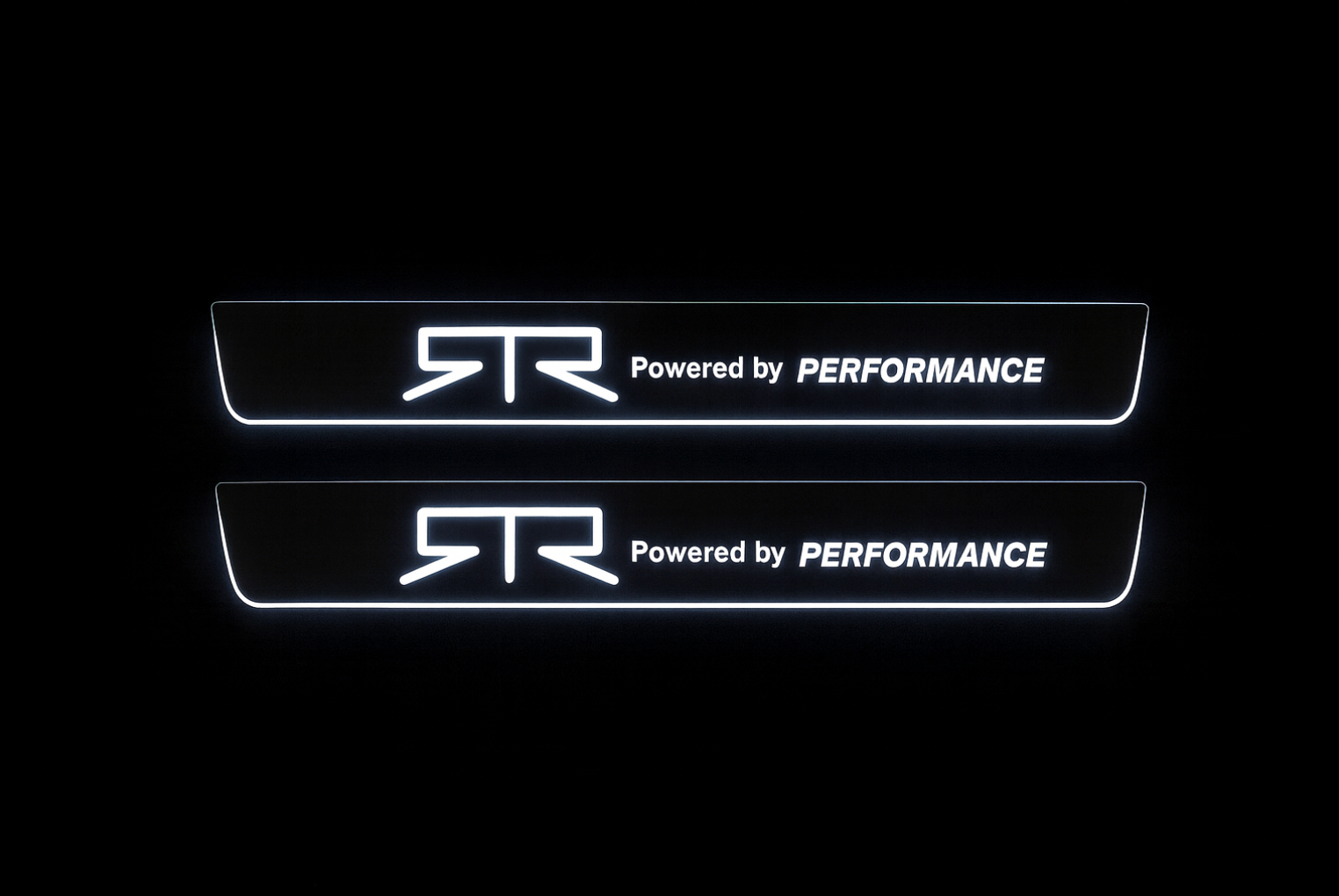 Illuminated LED Door Sill Tread Plates Ford Mustang VII 2023+ With RTR Perfomance Logo Ford Led Door Sills opdesign