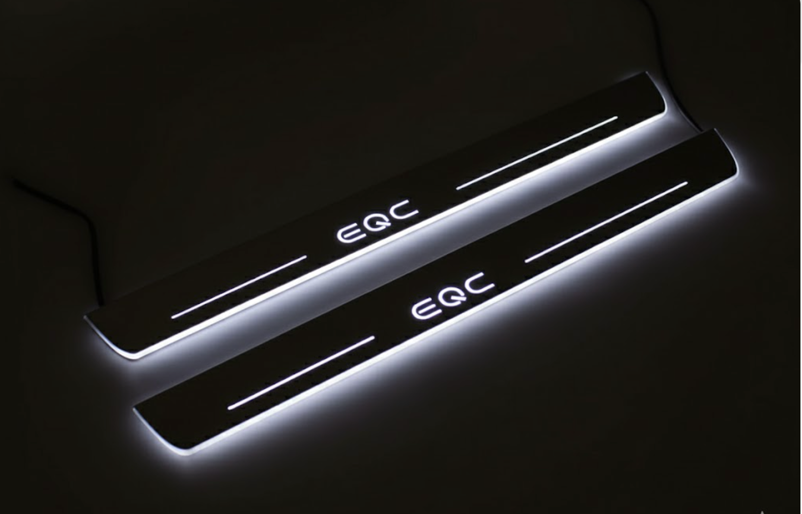 Illuminated LED Door Sill Tread Plates Mercedes EQC 2019+ With EQC Logo Mercedes Led Door Sills opdesign