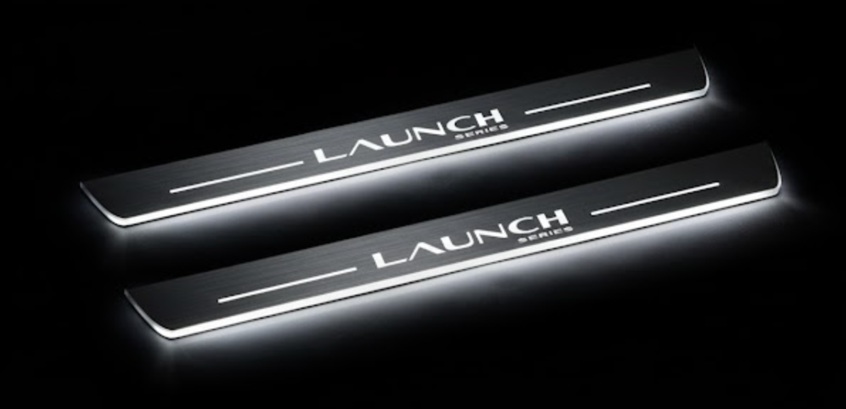 Illuminated LED Door Sill Tread Plates Tesla Model Y Juniper 2025+ With Launch Series Logo