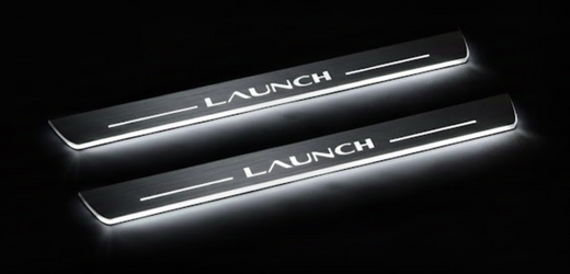 Tesla Model Y Juniper 2025–Present — Stainless Steel LED Door Sills — Launch Logo