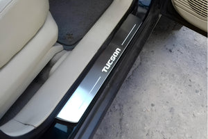 Illuminated LED Door Sill Tread Plates Hyundai Tucson I 2004-2015 With Tucson Logo Hyundai Led Door Sills opdesign