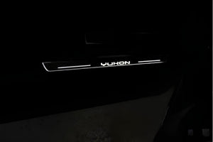 Illuminated LED Door Sill Tread Plates GMC Yukon V 2020+ With Yukon Logo GMC Led Door Sills opdesign
