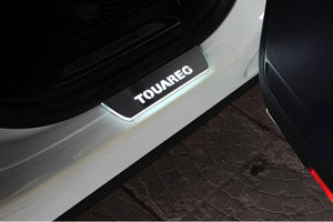 Illuminated LED Door Sill Tread Plates Volkswagen Touareg II 2010-2018 With Touareg Logo Volkswagen Led Door Sills opdesign