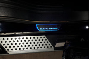 Illuminated LED Door Sill Tread Plates Ford Explorer V 2011-2019 With Explorer Logo Ford Led Door Sills opdesign