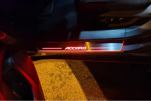 Illuminated LED Door Sill Tread Plates Honda Accord X 2018-2023 With Accord Logo Honda Led Door Sills opdesign