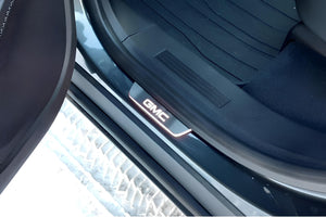 Illuminated LED Door Sill Tread Plates GMC Terrain II 2018+ With GMC DENALI Logo GMC Led Door Sills opdesign