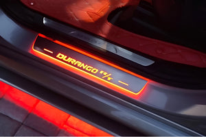 Illuminated LED Door Sill Tread Plates Dodge Durango III 2011+ With Durango R/T Logo Dodge Led Door Sills opdesign