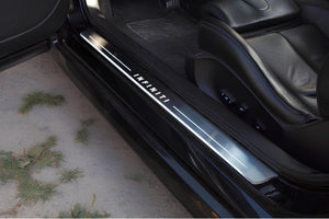 Illuminated LED Door Sill Tread Plates Infiniti Q60 2016+ With Infiniti Logo Infiniti Led Door Sills opdesign