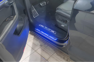 Illuminated LED Door Sill Tread Plates Volkswagen Touareg III 2018+ With Touareg Logo Volkswagen Led Door Sills opdesign