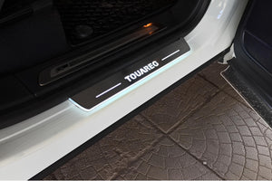 Illuminated LED Door Sill Tread Plates Volkswagen Touareg II 2010-2018 With Touareg Logo Volkswagen Led Door Sills opdesign