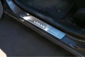 Illuminated LED Door Sill Tread Plates Renault Logan II 2013-2020 With Logan Logo Renault Led Door Sills opdesign