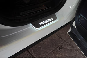 Illuminated LED Door Sill Tread Plates Volkswagen Touareg II 2010-2018 With Touareg Logo Volkswagen Led Door Sills opdesign