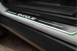 Illuminated LED Door Sill Tread Plates Range Rover Evoque I With Evoque Logo Range Rover Led Door Sills opdesign