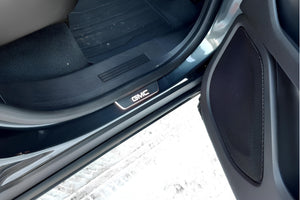 Illuminated LED Door Sill Tread Plates GMC Terrain II 2018+ With GMC DENALI Logo GMC Led Door Sills opdesign