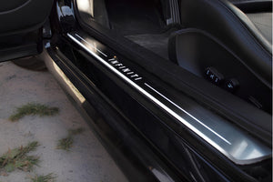 Illuminated LED Door Sill Tread Plates Infiniti Q60 2016+ With Infiniti Logo Infiniti Led Door Sills opdesign