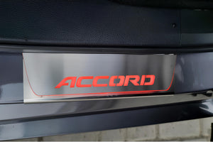 Illuminated LED Door Sill Tread Plates Honda Accord X 2018-2023 With Accord Logo Honda Led Door Sills opdesign