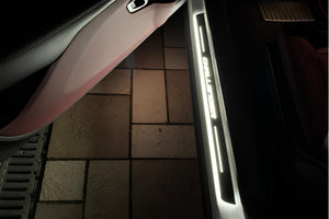 Illuminated LED Door Sill Tread Plates Dodge Challenger 2008-2023 With Challenger Logo Dodge Led Door Sills opdesign