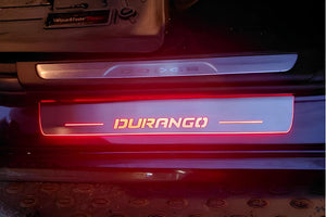 Illuminated LED Door Sill Tread Plates Dodge Durango III 2011+ With Durango Logo Dodge Led Door Sills opdesign
