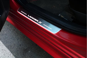 Illuminated LED Door Sill Tread Plates Mitsubishi Lancer X 2007-2017 With Lancer X Logo Mitsubishi Led Door Sills opdesign