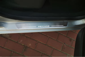 Illuminated LED Door Sill Tread Plates Renault Megane III 2009-2015 With Megane Logo Renault Led Door Sills opdesign